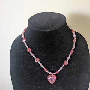 Pink Heart Necklace Kids Plastic Play Jewelry